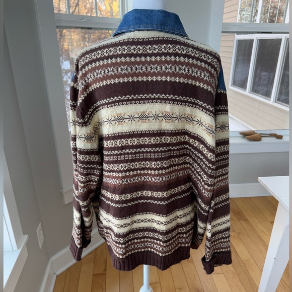 Vintage Faded Glory Denim Brown Fair Isle Sweater Top Jacket Shacket 22/24W XL - Picture 12 of 14